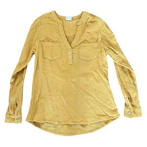 Mote Women's Mustard Yellow Gauzy Cotton Blouse with Button Detail Size Medium